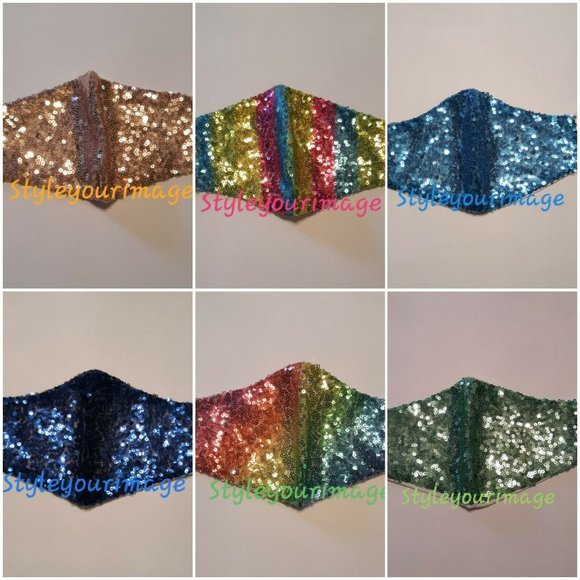 Kids Sequin Face Mask (Shiny Sparkly Washable/ Reusable) With Filter Pockets - Picture 6 of 12